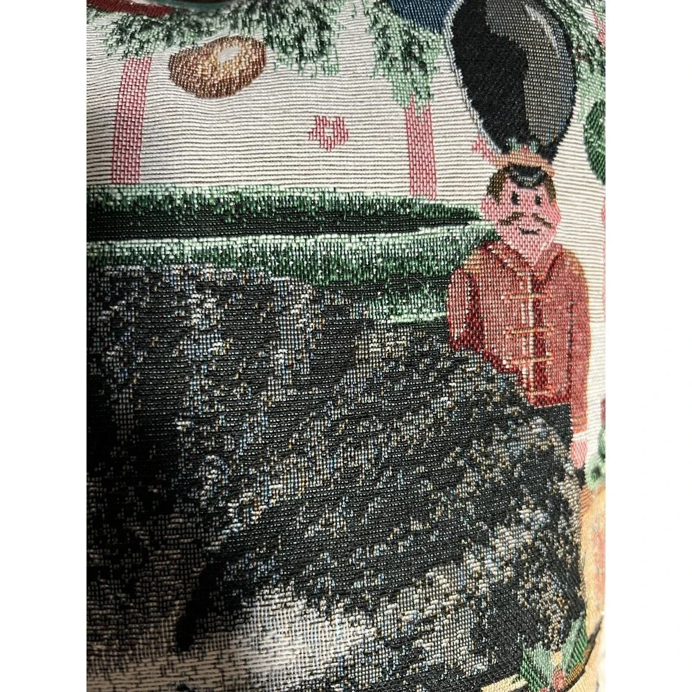 Anne Mortimer Christmas Cat Boat Nutcracker Tapestry Pillow 17x17 USA Vintage